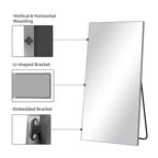 Miroir sur pied pleine longueur, cadre en alliage d'aluminium, 80x180 cm, argent