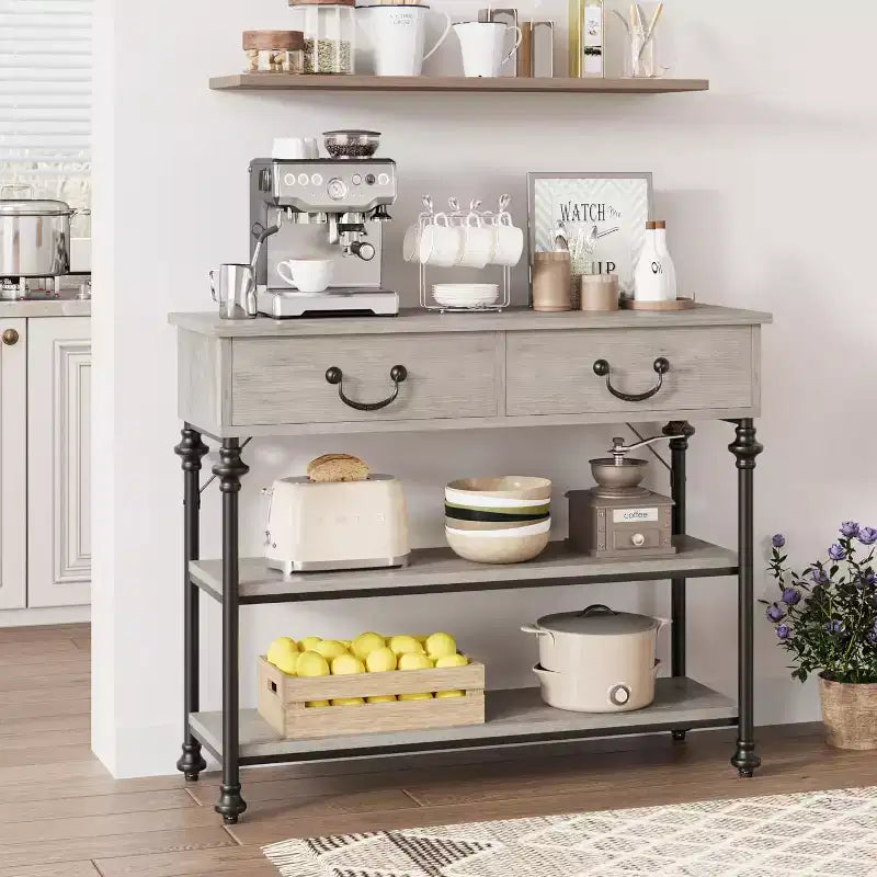Console Table with 2 Drawers and Storage Shelves, Small Entryway Table for Hallway, Living Room