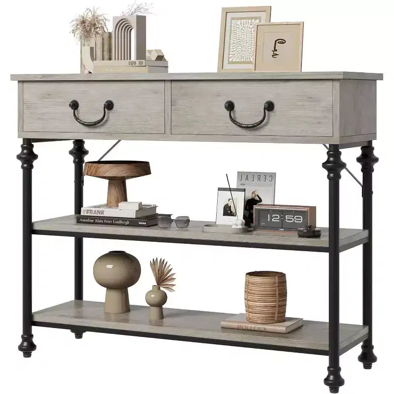 Console Table with 2 Drawers and Storage Shelves, Small Entryway Table for Hallway, Living Room