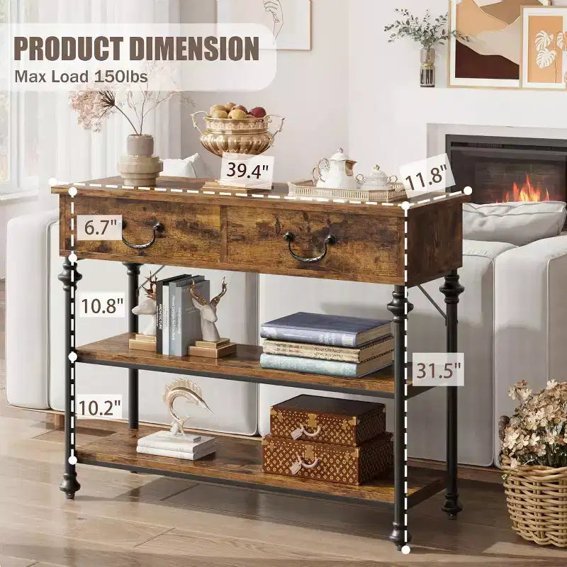 Console Table with 2 Drawers and Storage Shelves, Small Entryway Table for Hallway, Living Room