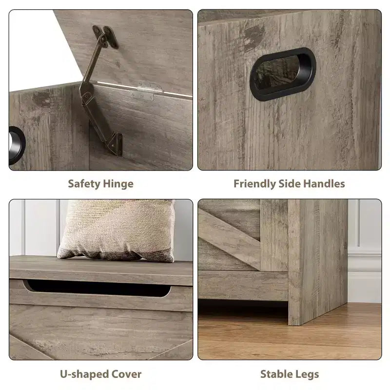 30" Wooden Storage Bench with Flip-Top Lid & Safety Hinge, Entryway Shoe Bench & Toy Chest