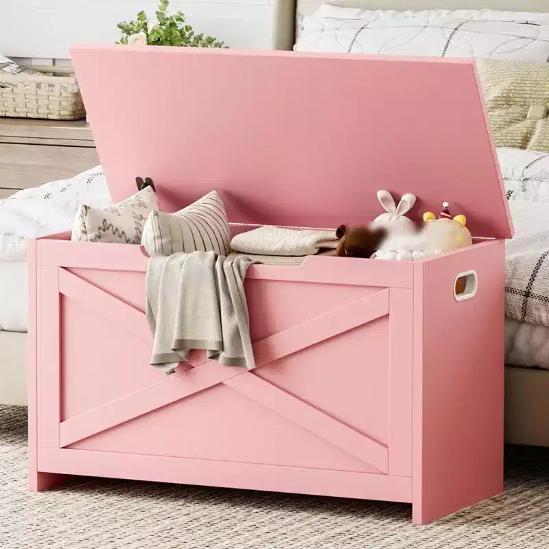 30" Wooden Storage Bench with Flip-Top Lid & Safety Hinge, Entryway Shoe Bench & Toy Chest