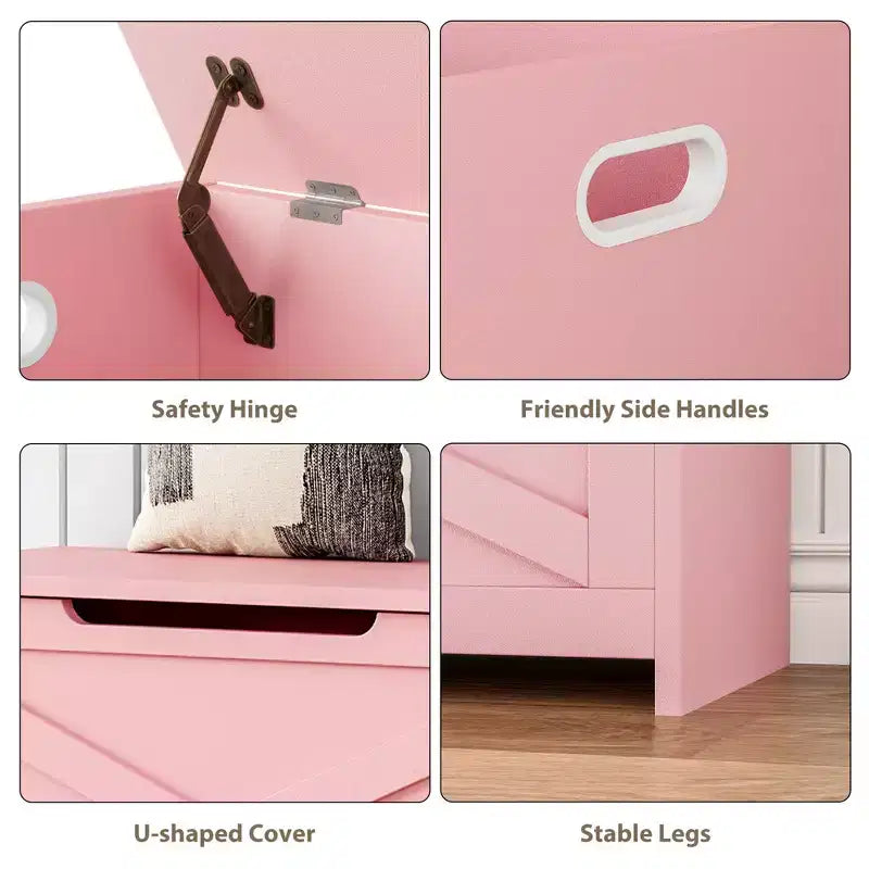 30" Wooden Storage Bench with Flip-Top Lid & Safety Hinge, Entryway Shoe Bench & Toy Chest