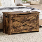 Banc de rangement en bois de 76 cm avec couvercle à charnière et charnière de sécurité, banc à chaussures d'entrée et coffre à jouets