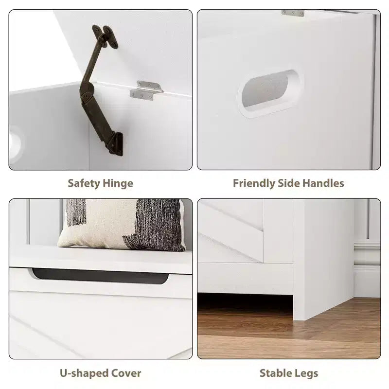 30" Wooden Storage Bench with Flip-Top Lid & Safety Hinge, Entryway Shoe Bench & Toy Chest