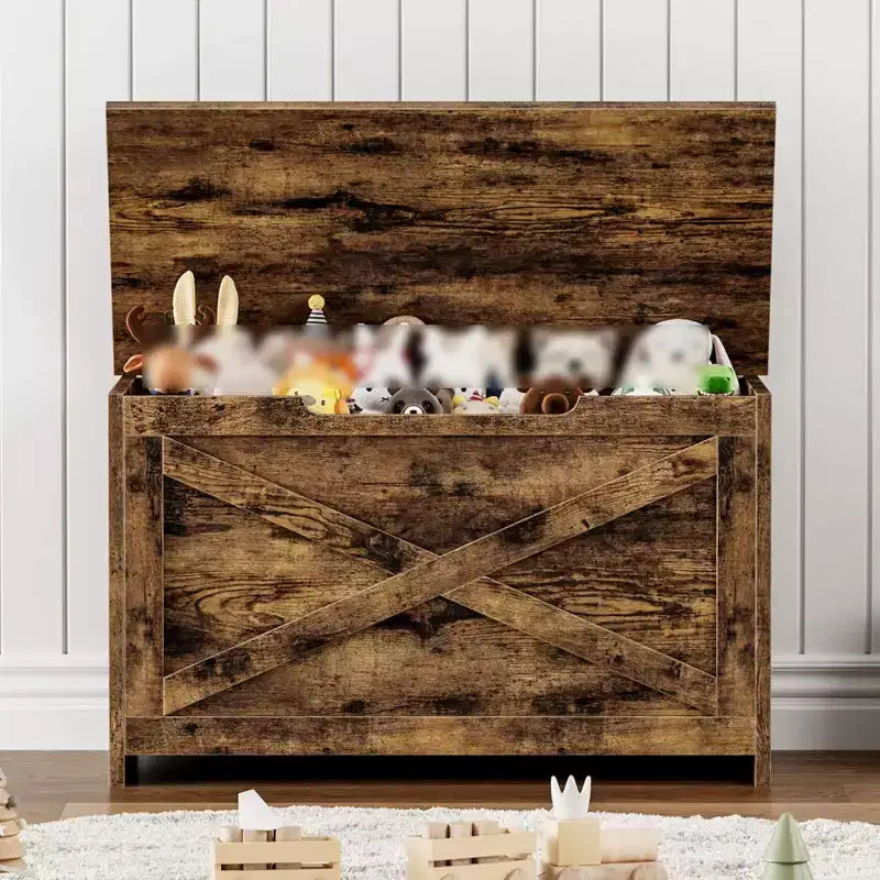 30" Wooden Storage Bench with Flip-Top Lid & Safety Hinge, Entryway Shoe Bench & Toy Chest