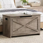 Banc de rangement en bois de 76 cm avec couvercle à charnière et charnière de sécurité, banc à chaussures d'entrée et coffre à jouets