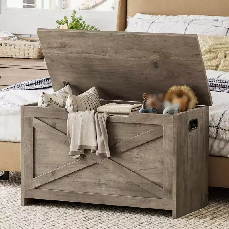 30" Wooden Storage Bench with Flip-Top Lid & Safety Hinge, Entryway Shoe Bench & Toy Chest