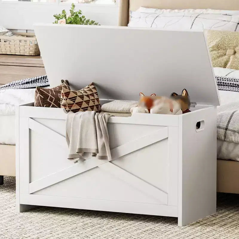 30" Wooden Storage Bench with Flip-Top Lid & Safety Hinge, Entryway Shoe Bench & Toy Chest