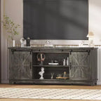 Meuble TV de ferme 66", grand meuble de divertissement avec porte coulissante de grange et étagères de rangement
