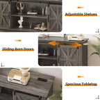 Meuble TV de ferme 66", grand meuble de divertissement avec porte coulissante de grange et étagères de rangement
