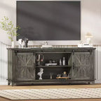 Meuble TV de ferme 66", grand meuble de divertissement avec porte coulissante de grange et étagères de rangement