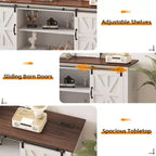 Meuble TV de ferme 66", grand meuble de divertissement avec porte coulissante de grange et étagères de rangement