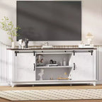 Meuble TV de ferme 66", grand meuble de divertissement avec porte coulissante de grange et étagères de rangement