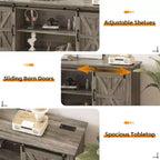 Meuble TV de ferme 66", grand meuble de divertissement avec porte coulissante de grange et étagères de rangement