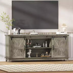 Meuble TV de ferme 66", grand meuble de divertissement avec porte coulissante de grange et étagères de rangement