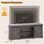 Meuble TV de ferme 66", grand meuble de divertissement avec porte coulissante de grange et étagères de rangement