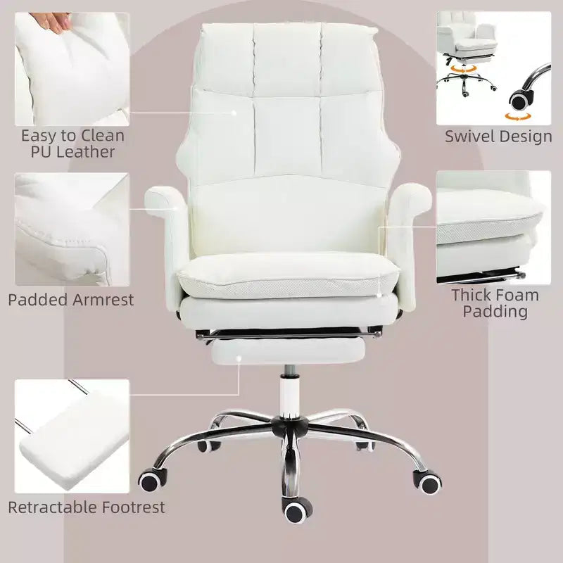 Executive Office Chair with Foldable Footrest, 360° Swivel, Adjustable Height, Criss Cross