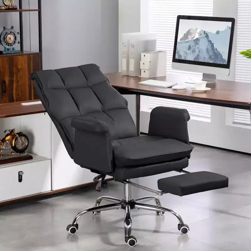 Executive Office Chair with Foldable Footrest, 360° Swivel, Adjustable Height, Criss Cross