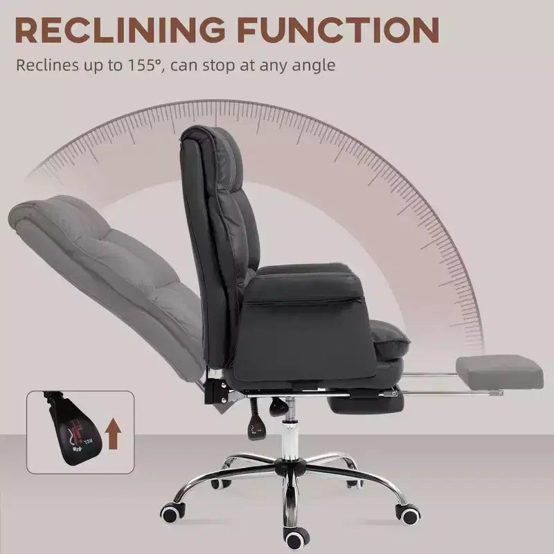 Executive Office Chair with Foldable Footrest, 360° Swivel, Adjustable Height, Criss Cross