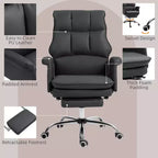 Fauteuil de bureau de direction avec repose-pieds pliable, pivotant à 360°, hauteur réglable, dossier croisé