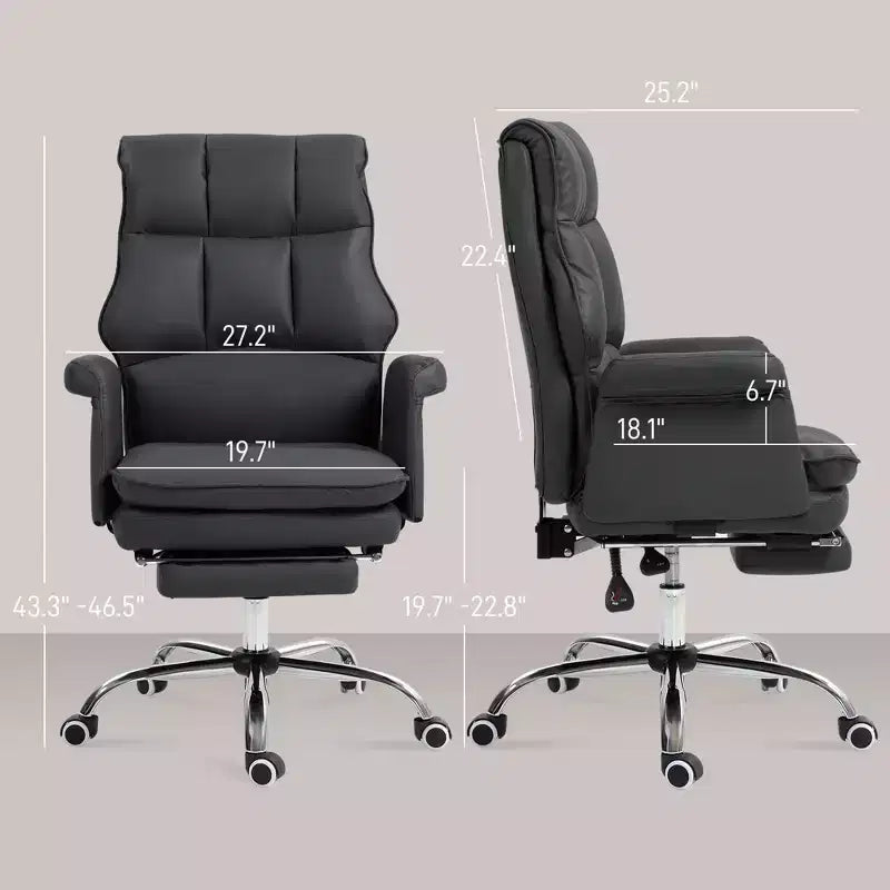 Executive Office Chair with Foldable Footrest, 360° Swivel, Adjustable Height, Criss Cross