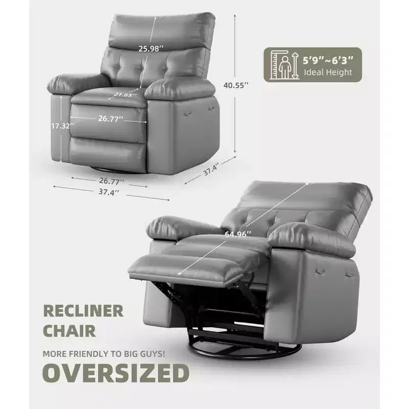 Manual Massage Recliner Chair, 360° Swivel, PU Leather with Side Pockets, Living Room