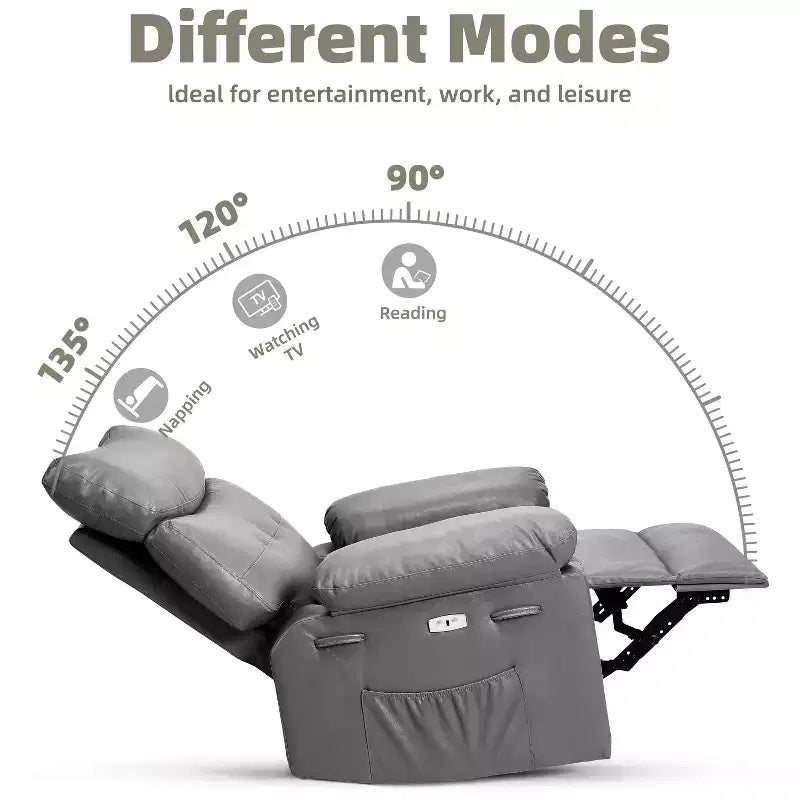 Manual Massage Recliner Chair, 360° Swivel, PU Leather with Side Pockets, Living Room