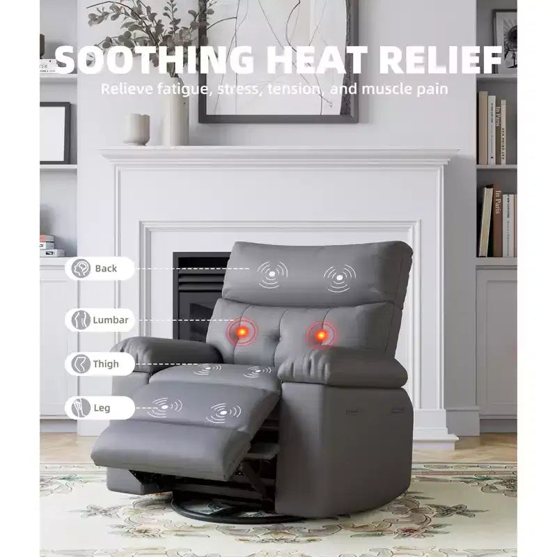 Manual Massage Recliner Chair, 360° Swivel, PU Leather with Side Pockets, Living Room
