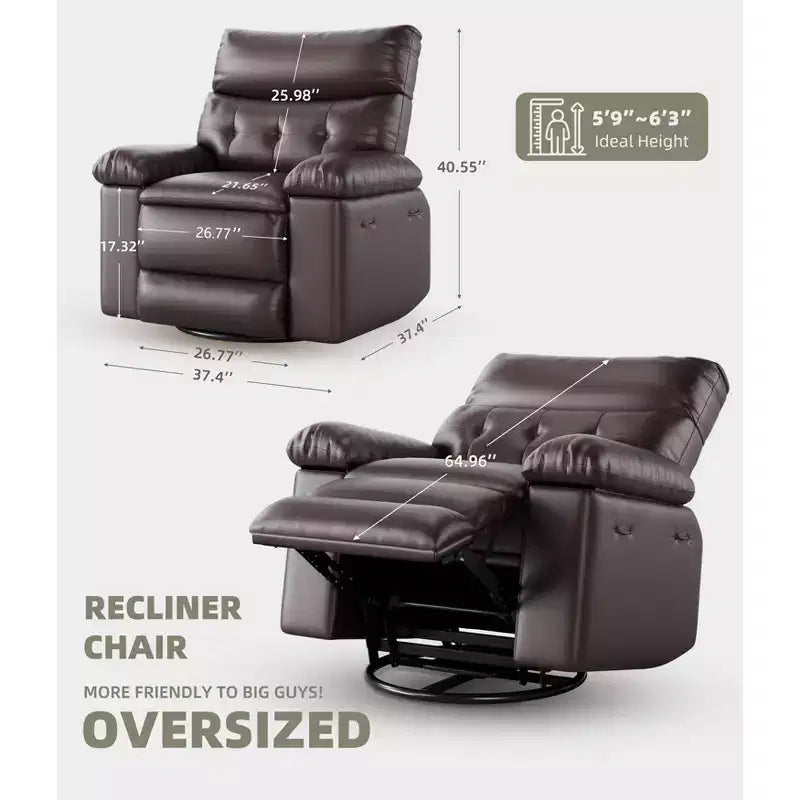 Manual Massage Recliner Chair, 360° Swivel, PU Leather with Side Pockets, Living Room