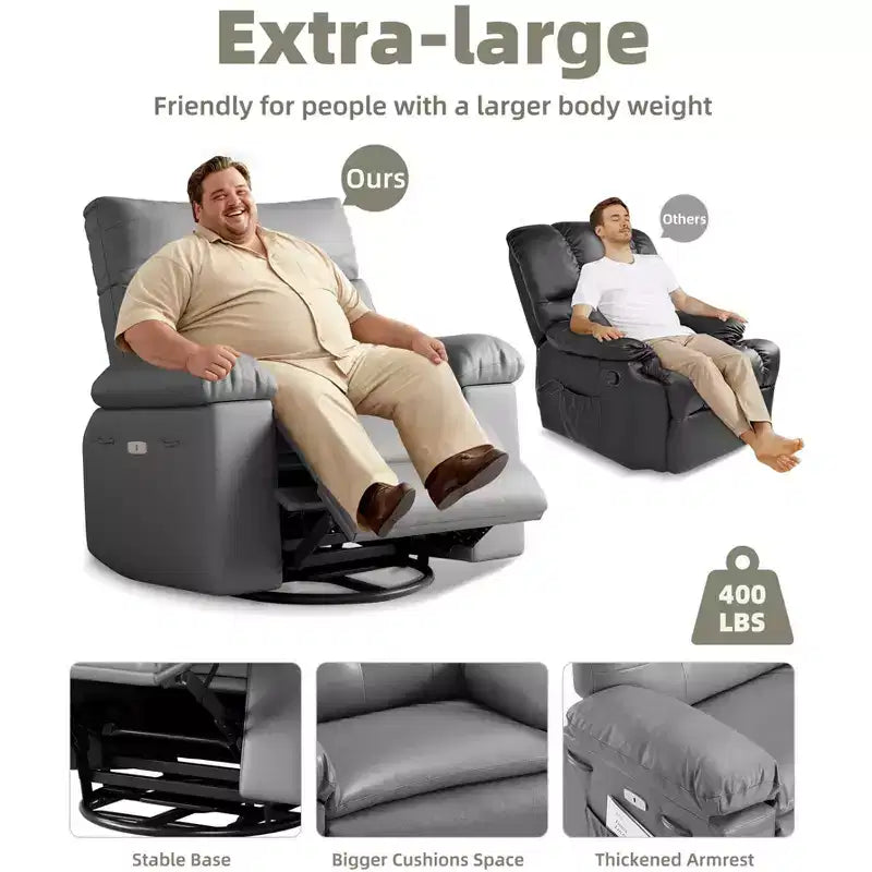 Manual Massage Recliner Chair, 360° Swivel, PU Leather with Side Pockets, Living Room