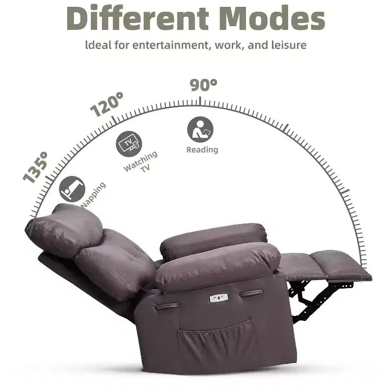 Manual Massage Recliner Chair, 360° Swivel, PU Leather with Side Pockets, Living Room