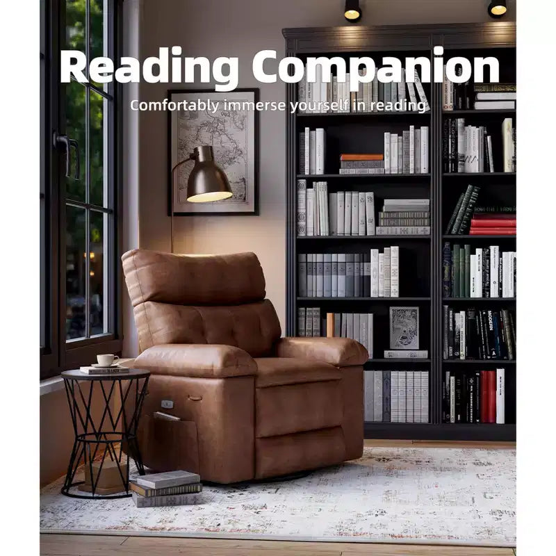 Manual Massage Recliner Chair, 360° Swivel, PU Leather with Side Pockets, Living Room