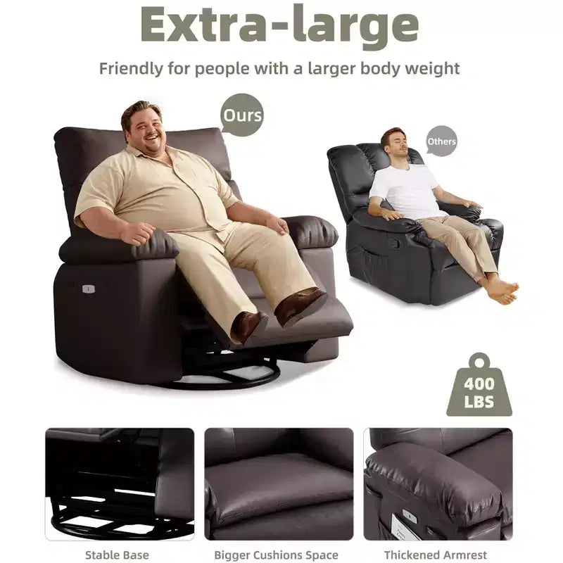 Manual Massage Recliner Chair, 360° Swivel, PU Leather with Side Pockets, Living Room