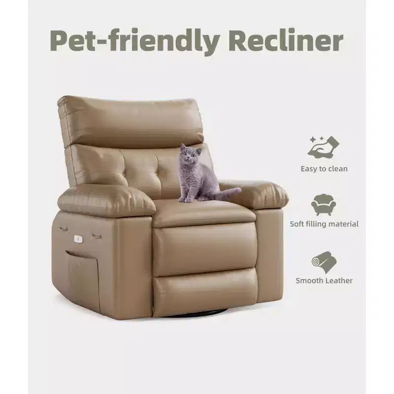 Manual Massage Recliner Chair, 360° Swivel, PU Leather with Side Pockets, Living Room