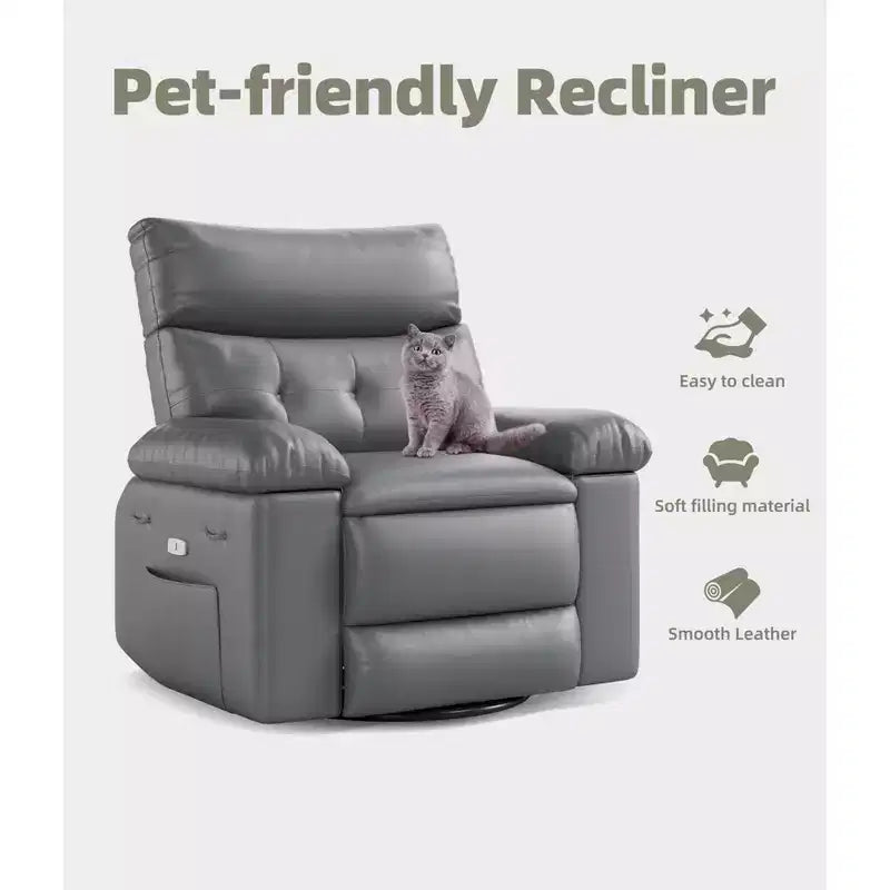 Manual Massage Recliner Chair, 360° Swivel, PU Leather with Side Pockets, Living Room