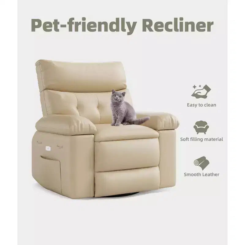 Manual Massage Recliner Chair, 360° Swivel, PU Leather with Side Pockets, Living Room