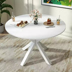 Zevemomo Round Dining Table,42Kitchen Dining Table for 4-6,Small Round Kitchen Table with Metal Cross Legs,for Kitchen,Apartment, Living Room, White