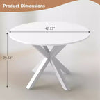 Table à manger ronde, Table de cuisine de 106 cm pour 4-6 personnes, Pieds croisés en métal, Blanc