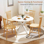 Table à manger ronde, Table de cuisine de 106 cm pour 4-6 personnes, Pieds croisés en métal, Blanc