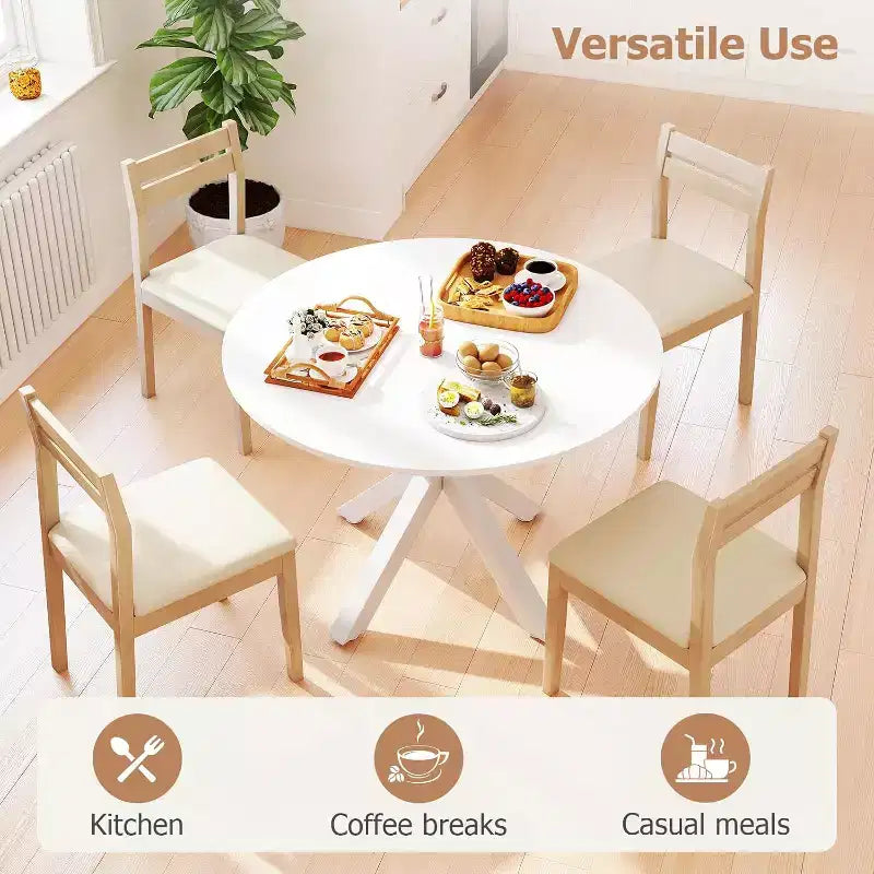 Round Dining Table, 42" Kitchen Table for 4-6, Metal Cross Legs, White