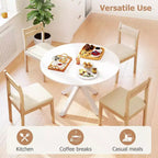 Table à manger ronde, Table de cuisine de 106 cm pour 4-6 personnes, Pieds croisés en métal, Blanc