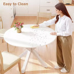 Table à manger ronde, Table de cuisine de 106 cm pour 4-6 personnes, Pieds croisés en métal, Blanc