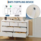 Commode moderne pour chambre à coucher, commode 7 tiroirs, commode blanche, commode en bois avec pieds et poignées en métal doré, meuble TV étroit pour entrée