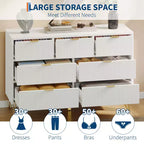 Commode moderne pour chambre à coucher, commode 7 tiroirs, commode blanche, commode en bois avec pieds et poignées en métal doré, meuble TV étroit pour entrée