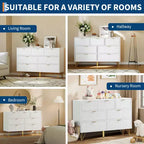 Commode moderne pour chambre à coucher, commode 7 tiroirs, commode blanche, commode en bois avec pieds et poignées en métal doré, meuble TV étroit pour entrée