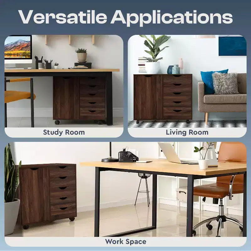 5-Drawer Office File Storage Cabinet with Shelves & Mobile Drawers