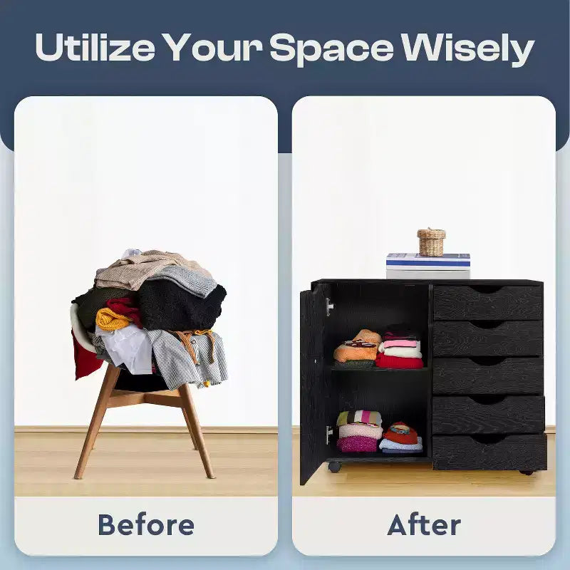 5-Drawer Office File Storage Cabinet with Shelves & Mobile Drawers