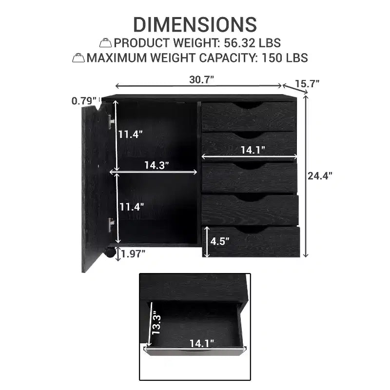 5-Drawer Office File Storage Cabinet with Shelves & Mobile Drawers