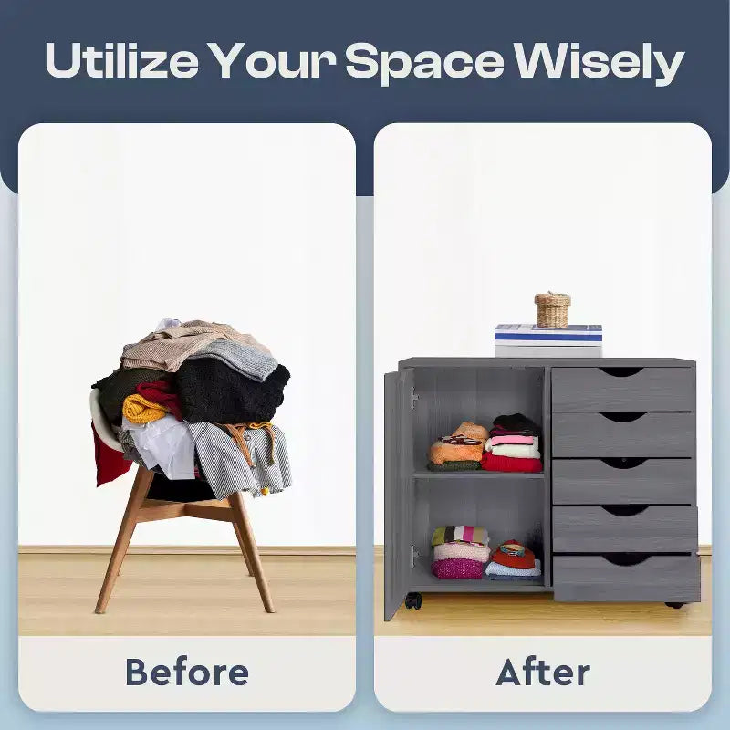 5-Drawer Office File Storage Cabinet with Shelves & Mobile Drawers